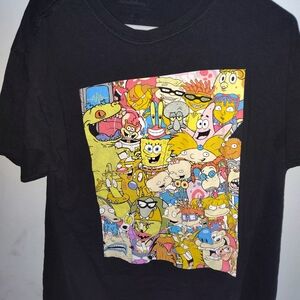 Black Graphic Tee with Cartoon Characters